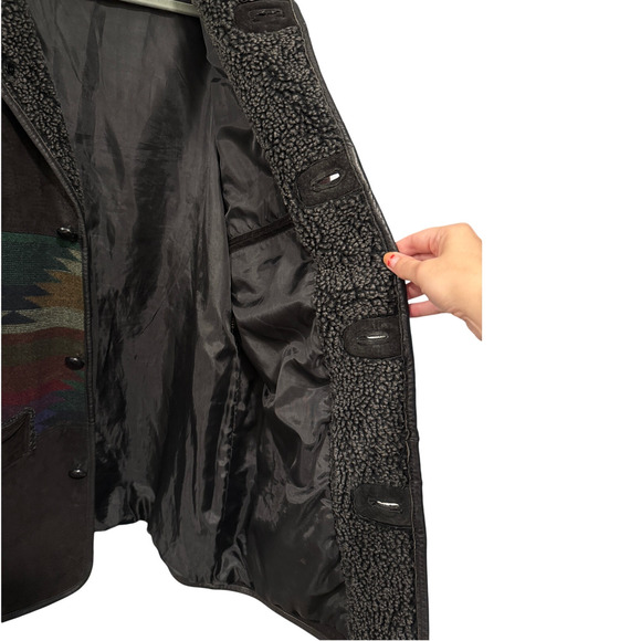 Scully M Vintage Southwestern Jacket Suede & Wool Aztec Western Coat Sherpa 40 - Picture 9 of 16